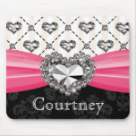 Hot Pink and Black Damask Diamond Mouse Pad Rhines mousepads