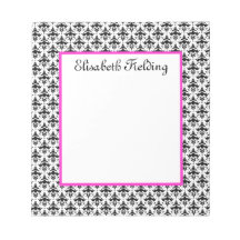 Hot Pink and Black Damask Elegant Notepad