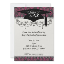hot pink and black damask graduation announcement