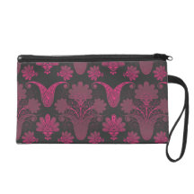 hot pink and black damask wristlet purses