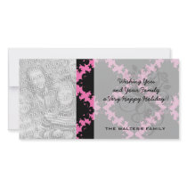hot pink and black diamond mod damask personalised photo card