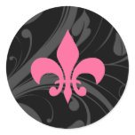Hot Pink and Black Fleur De Lis Stickers