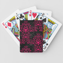 Hot Pink and Black Floral Damask Bicycle Playing Cards