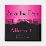 Hot Pink and Black Save the Date Magnet