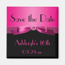 Hot Pink and Black Save the Date Magnet