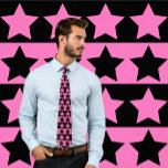 Hot Pink and Black Striped Tie (Star Pattern)