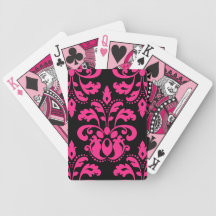 Hot pink and black vintage victorian damask card decks
