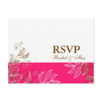 Hot Pink and Brown Floral RSVP Postcard