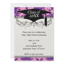 hot pink and deep purple pretty damask pattern custom invite