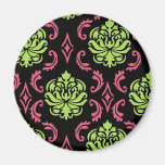 Hot Pink and Green Damask Refrigerator Magnets
