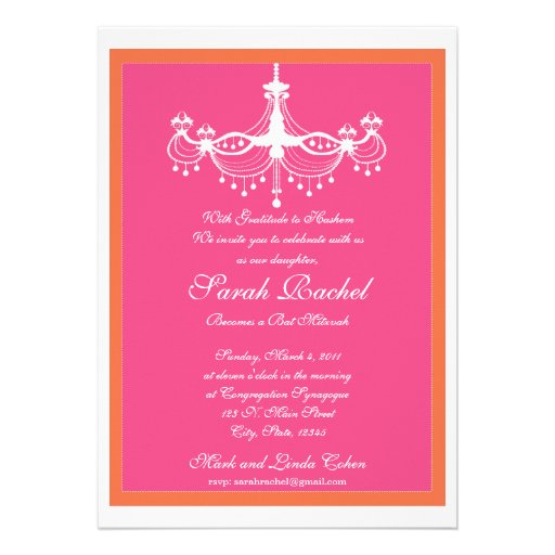 Hot Pink and Orange Chandelier Invitation