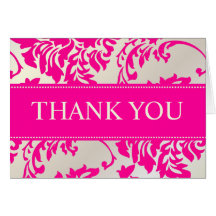 Hot Pink and Pearl Damask Thank You/DIY text Cards