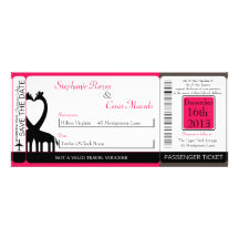 Hot Pink/Black Boarding Pass Wedding Invitation