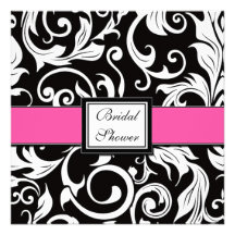 Hot Pink & Black Damask Bridal Shower Invitations