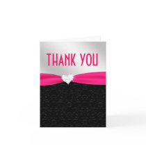 Hot Pink Black Floral Damask Diamond Thank You