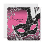 Hot Pink Black Mask Masquerade Party Custom Invitations
