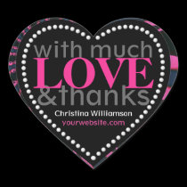 Hot Pink & Black much Love&Thanks Heart Shape stickers