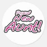 Hot Pink/Black Text Proud New Aunt Round Stickers