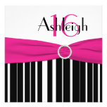 Hot Pink, Black, White 16th Birthday Invitation