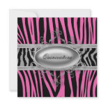 Hot Pink Black Zebra Quinceanera Invitation