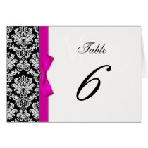 Hot Pink Bow Damask Table Number