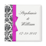 Hot Pink Bow with Damask Save The Date Magnet
