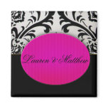Hot pink bride and groom fridge magnet