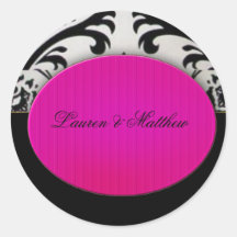 Hot pink bride and groom round stickers