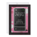 Hot Pink Cell Phone Teen Birthday Party Invitation