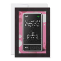 Hot Pink Cell Phone Teen Birthday Party Invitation