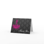 Hot Pink Chandelier Black Damask Thank You Note cards