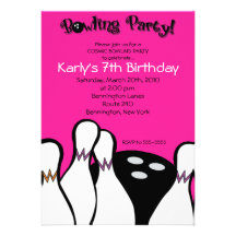 HOT PINK Cosmic Bowling Birthday Invitation 5x7