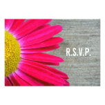 Hot Pink Daisy & Barnwood Wedding R.S.V.P. Personalised Invite