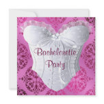 Hot Pink Damask Corset Bachelorette Party Personalized Invites