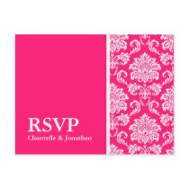 Hot Pink Damask RSVP Postcard