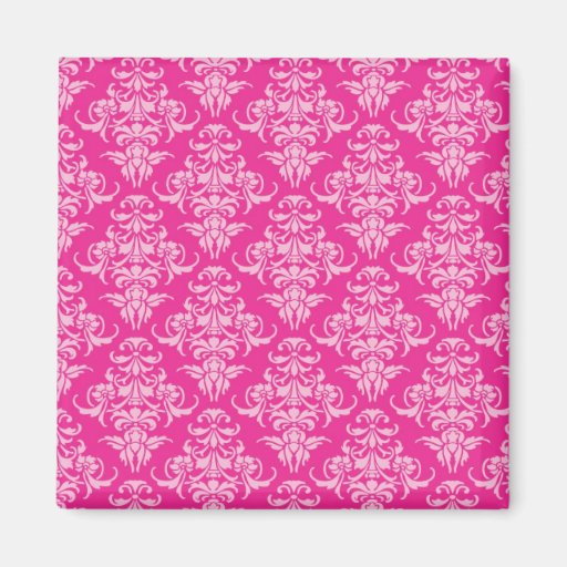 Hot pink damask vintage chandelier pattern refrigerator magnet