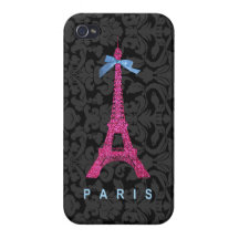 Hot Pink Eiffel Tower in faux glitter iPhone 4 Cases