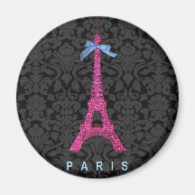 Hot Pink Eiffel Tower in faux glitter Magnet