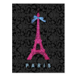 Hot Pink Eiffel Tower in faux glitter Post Cards