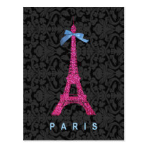 Hot Pink Eiffel Tower in faux glitter Post Cards
