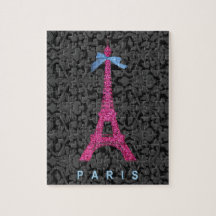 Hot Pink Eiffel Tower in faux glitter Puzzles