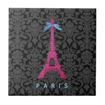Hot Pink Eiffel Tower in faux glitter Tiles