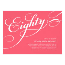 Hot Pink Elegant 80th Birthday Invitations