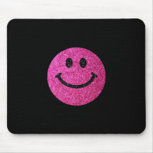 Hot pink faux glitter smiley face mousepad