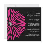 Hot Pink Flower on Black Bridal Shower Invitation