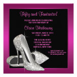 Hot Pink Glitter High Heels Womans 50th Brithday Personalized Announcement