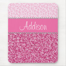 Hot Pink Glitter Rhinestone Leopard Bling Mousepad