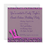 Hot Pink High Heel Pink Sequin Sweet Sixteen Party invitations