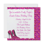 Hot Pink High Heel Pink Sequin Sweet Sixteen Party invitations