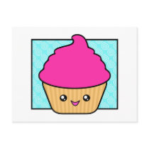 Hot Pink Kawaii Cupcake Postcard